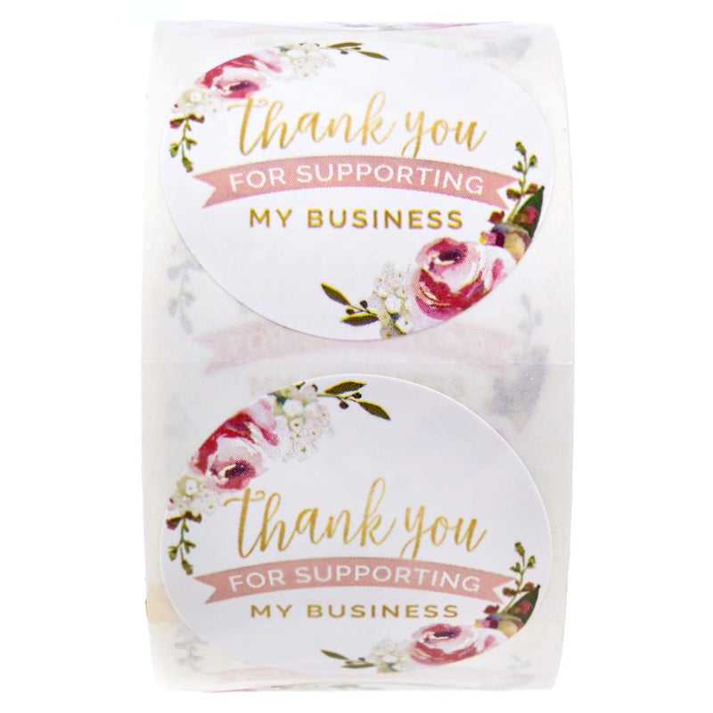 SBlabels Thank You for Supporting My Small Business Label - 1.5" Pink Floral Stickers - 500 Business Appreciation Envelope Seals - Image 2